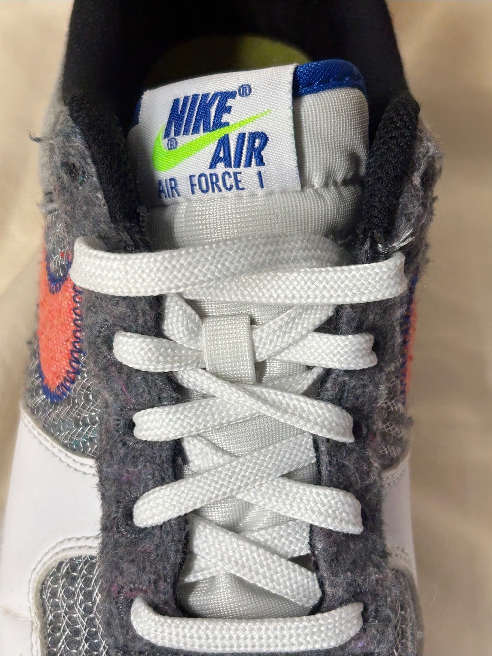 Nike Air Force 1 Low Sneakers - Gray with Coral Swoosh and Green Accent - Picture 3 of 9